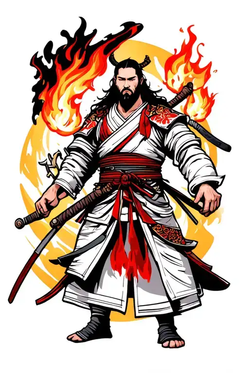 Japanese Samurai With Fires