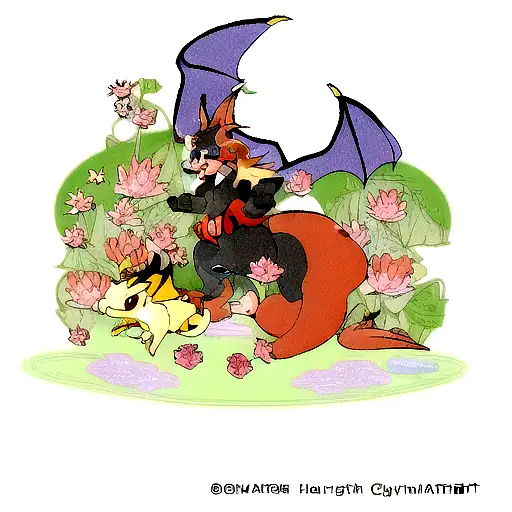 Charizard With Lotus And Flowers And Egyptian Hyrogliph
