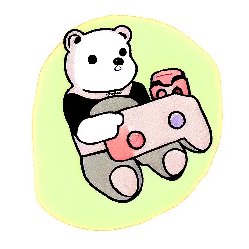 A Bear Playing A Video Game With A Technology-themed Background