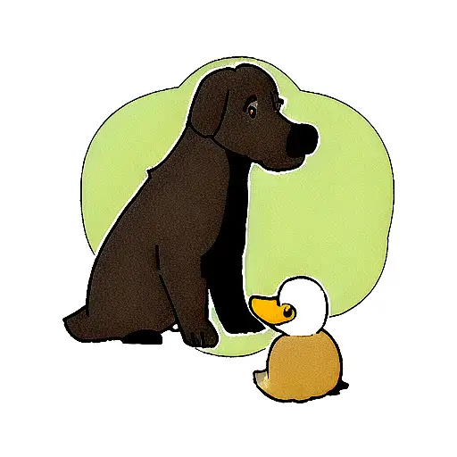 Black Lab Looking At Malard Duck Kid Style