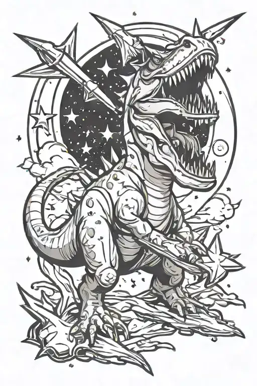 Dinosaur And Shooting Star