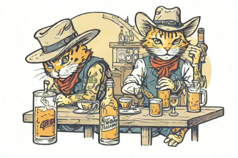 Cowboy Cat Getting Drunk At A Saloon