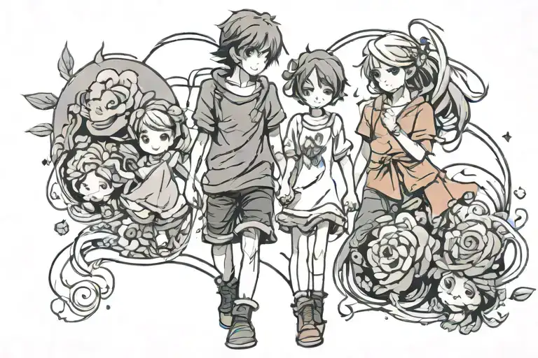 Wife With Son And Daughter Holding Hands