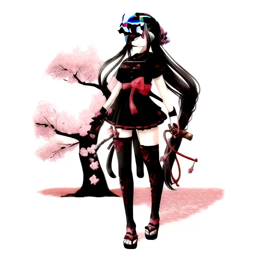 Black And Grey Katana With Red Cherry Blossom