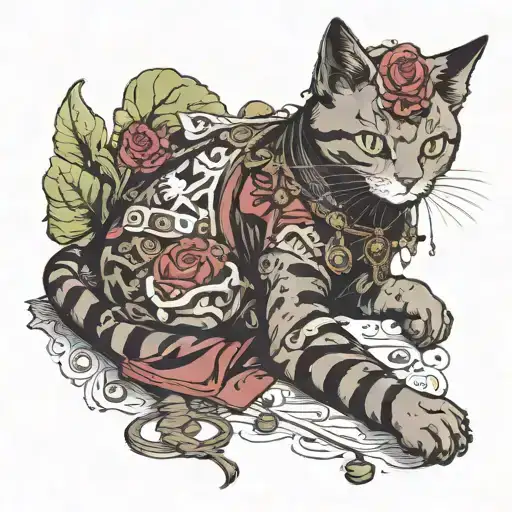 A Gothic Cat Lounging On A Pile Of Opium Style Clothing