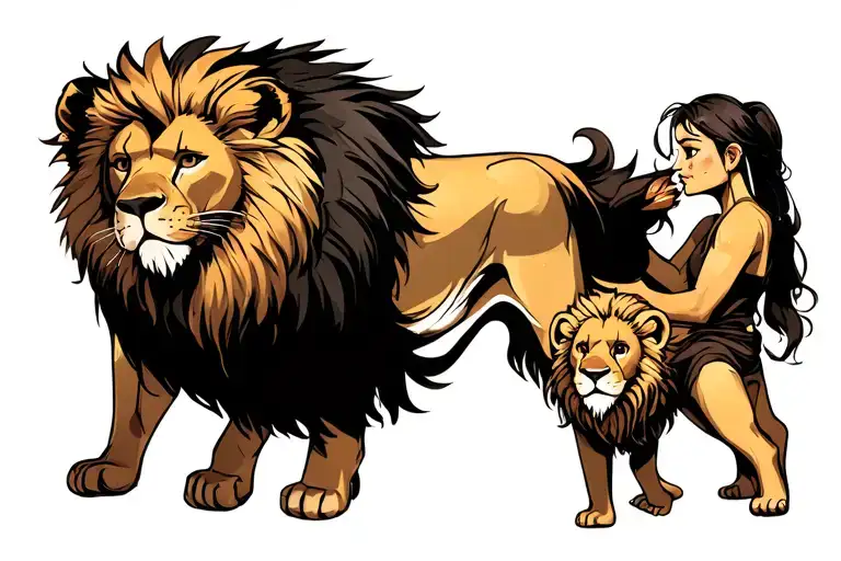 Father Daughter And Lion Baby