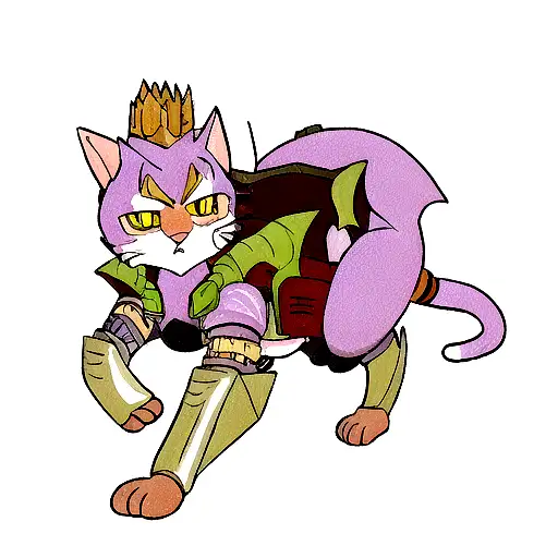 Cat In Armor Rides A Dragon Into The Sunset