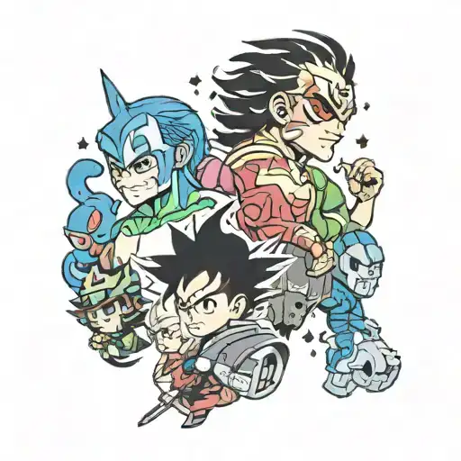 A Pop Culture Mashup Tattoo With Iconic Heroes From Different Universes Teaming Up