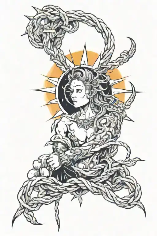 A Sun That Helps The Moon Climb With A Rope