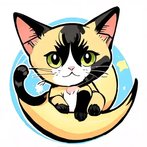 A Cat Siamois Laying Weirdly On A Moon