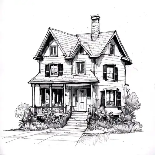 Sketch House Black White Pencil