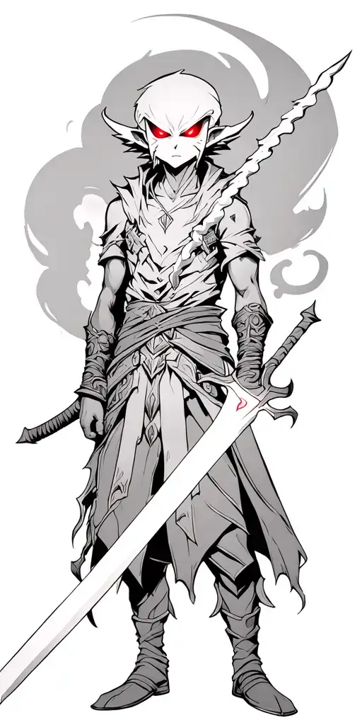 Gblin Slayer Holding His Sword With Glowing Red Eyes And Leave Long After Image