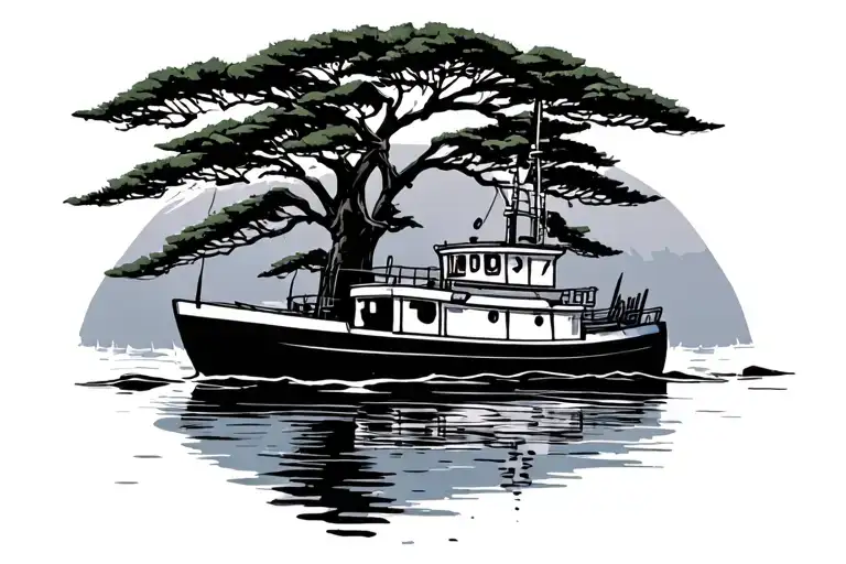 Tug Boat Crashed Into A Weeping Willow Tree With Pine Trees