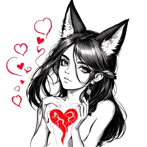 Woman With Fox Ears Stitching Together A Broken Heart