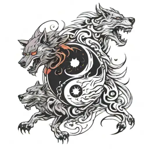 Drangon And Wolf In A Ying-yang Style