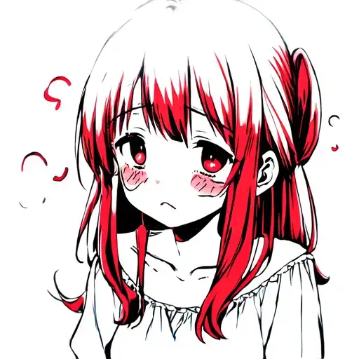 Little Anime Girl With Red Eyes And Red Hair Is Crying