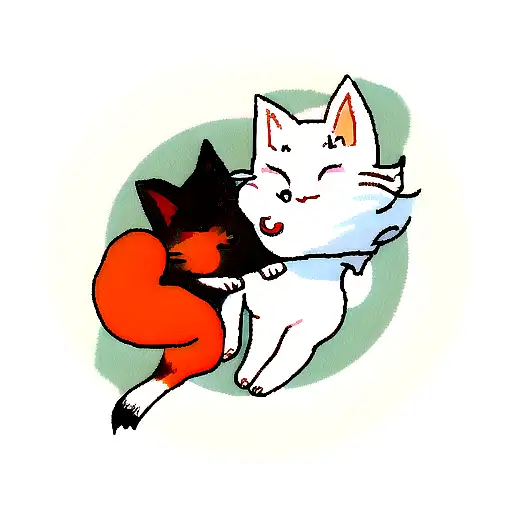 Fox And A Cat Together Like Yin And Yang