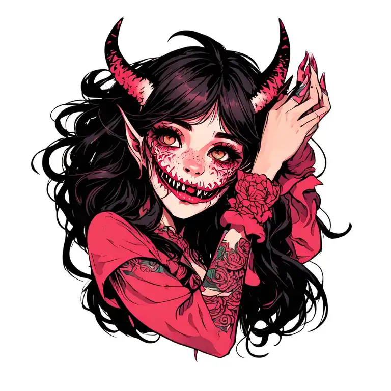 Girl Demon Face Profile Holding