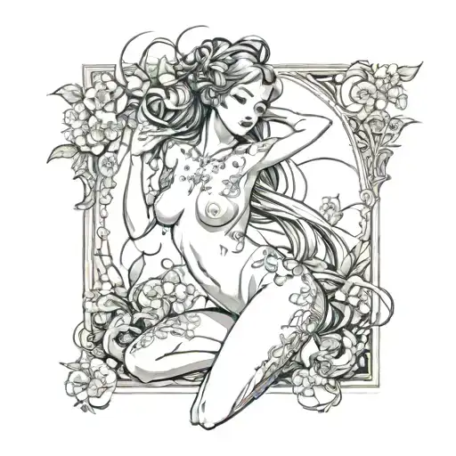 Anime Pinup Girl Nude Woman Posing