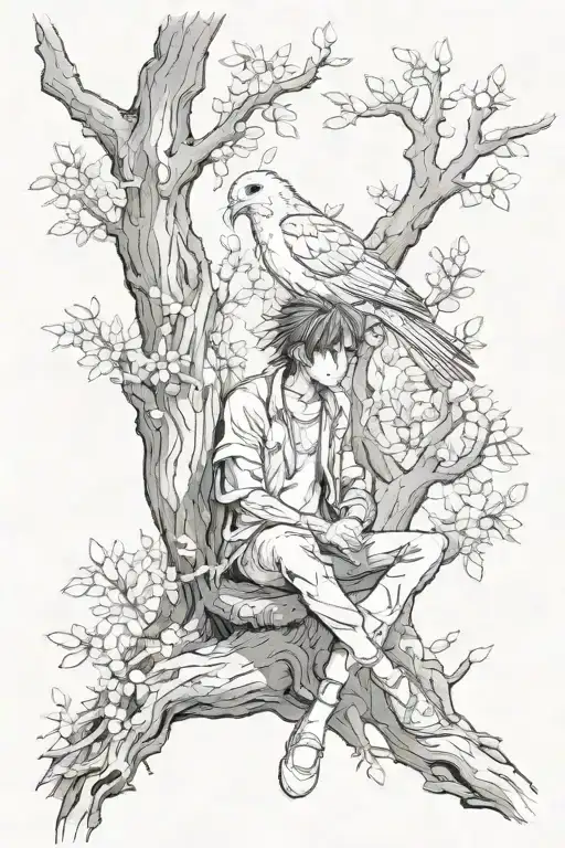 A Man Sitting Without A Heart With A Nest In Place Next To A Tree