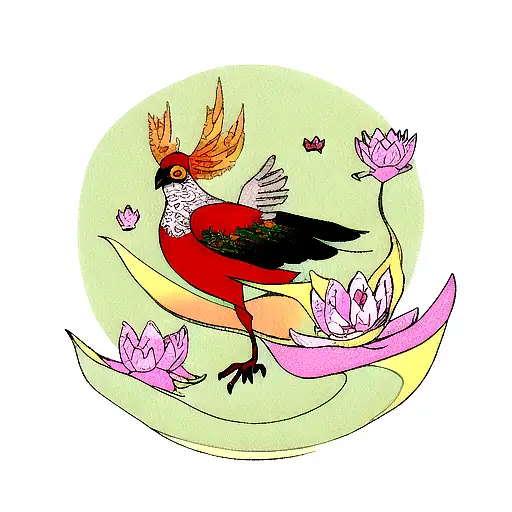 Phoenix Bird With Lotus Flower