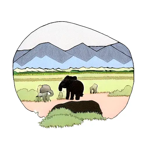 Elephant Walking Forward With Mountains In Background
