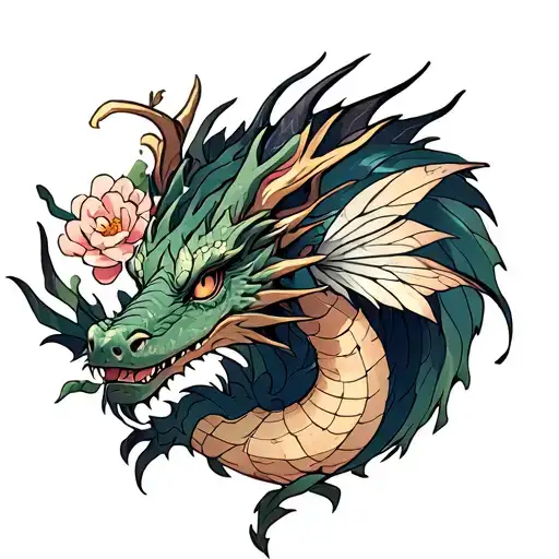 Dragon Combine With A Fairy Of Flower