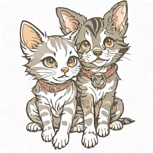 Dog And Cat Sitting Together