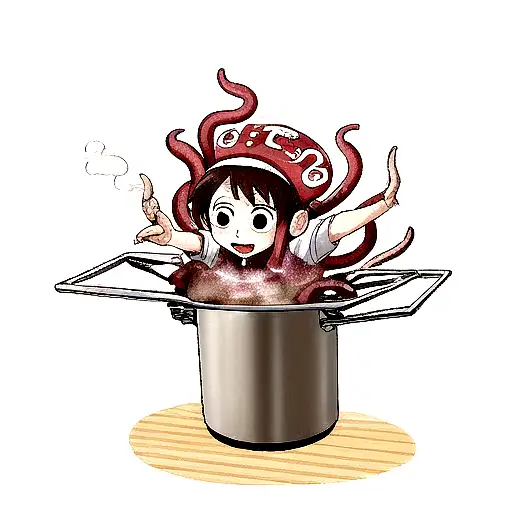 Octopus Chef Coming Out From A Boiling Pan