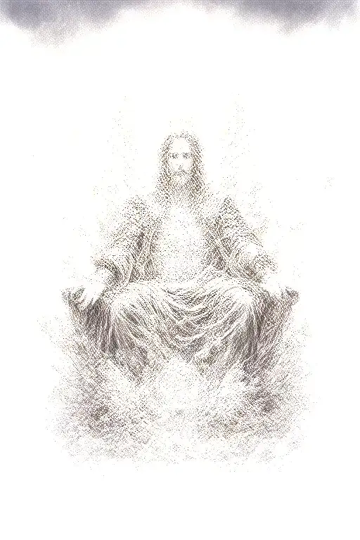 King Of Kings Sitting On Throne Of Cloud And Fire Surrounded By Flying Angels In Black