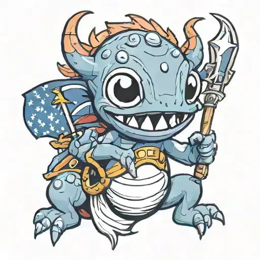 Baby Murloc With 1 Tooth Holding A Flag With A Fusioned Horde And Alliance Logo