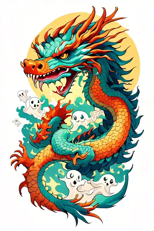 Japanese Dragon Surrounded By Ghosts
