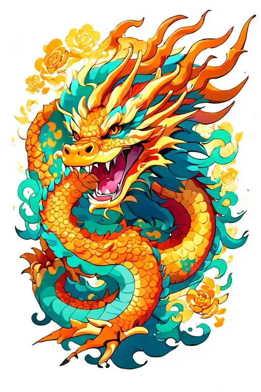 Japanese Dragon Surrounded By The Characters Of Anime Carried Away By The Prizes