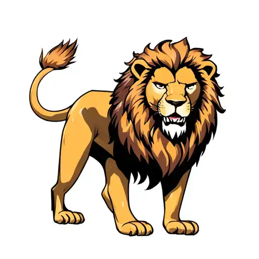 Draw Me A Realistic Tattoo Of A Lion Accompanied By A Japanese Ninja