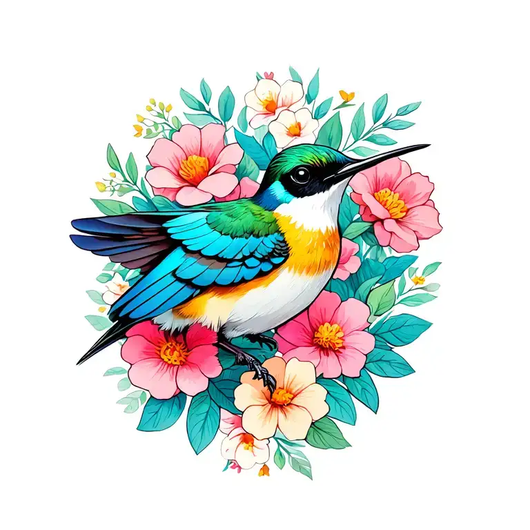 Colibris Surrounded By Flowers