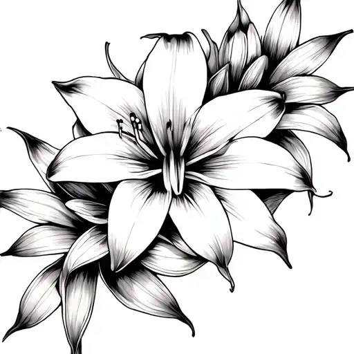 Spider Lilly Flowers Tattoo Black