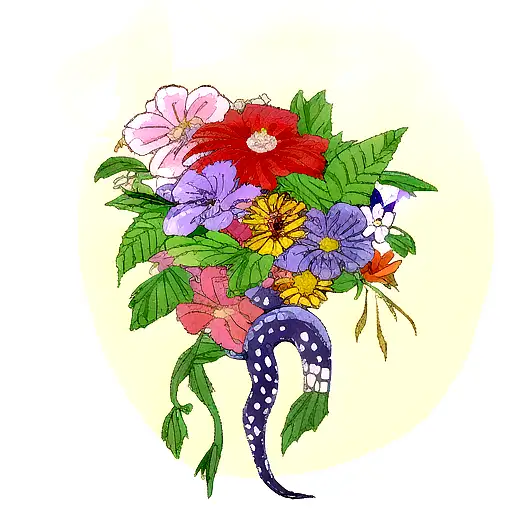 Flower With Butterflies And A Snake