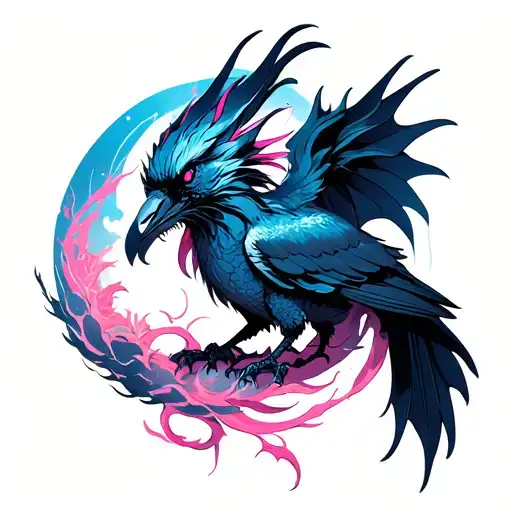 Wind Pink And Time And Crow Posed In A Dragon