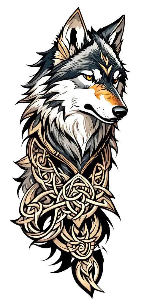 Celtic Wolf With Amour Tribal