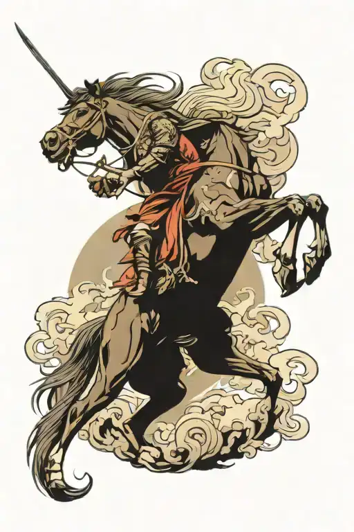 Chinese Horse Jumping Guarded By Fu Dog