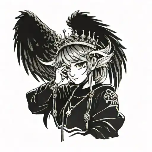 Dark Engel Girl Wearing A Crown