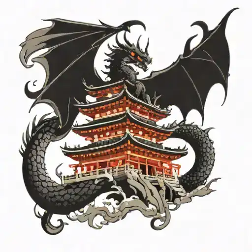 Dragon On Top Of A Japanese Temple