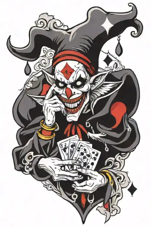 Evil Jester Holding Playing Cards