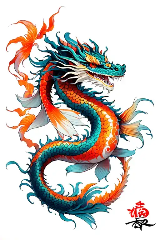 Ouroborous Dragon With Koi Fish Yin