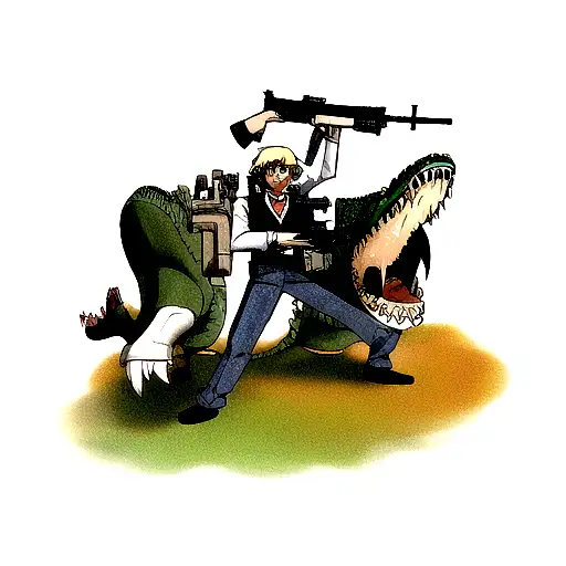 Crocodile Holding A Machine Gun