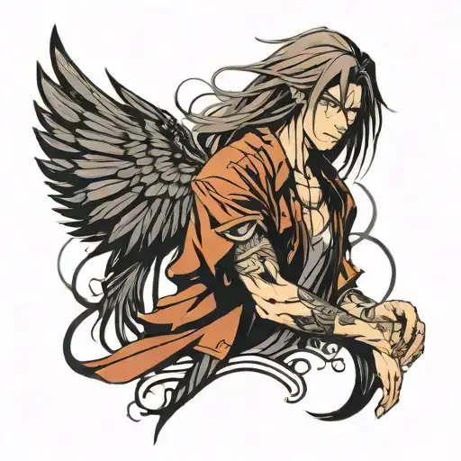 Anime Guy With Long Hair And Black Wings
