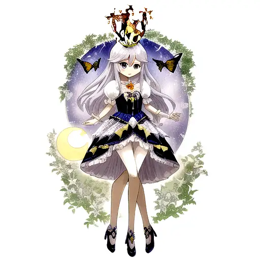 Crecsent Moon With Crown And Butterfly