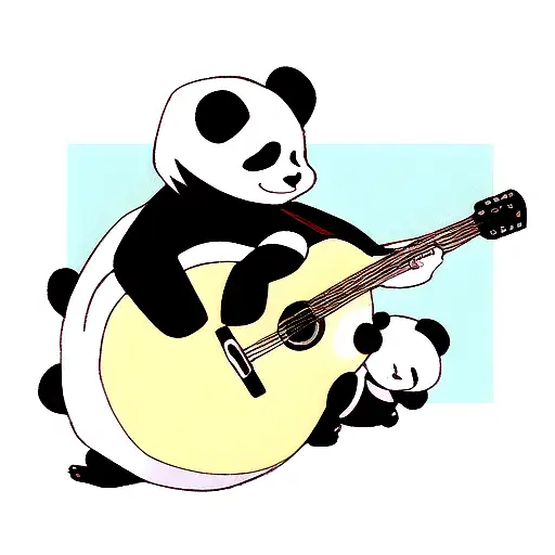 A Panda Playing A Guitar Surrounded By Musical Notes