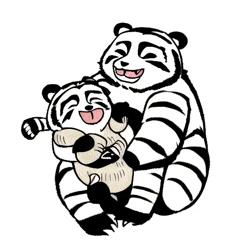 Panda Hugging A Baby Tiger And A Tiger Hugging A Baby Panda