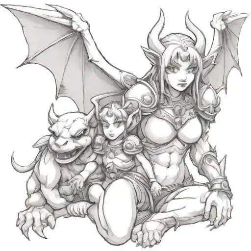 Female Gargoyle Warrior With Her Baby